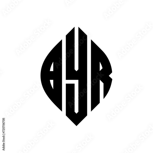BYR circle letter logo design with circle and ellipse shape. BYR ellipse letters with typographic style. The three initials form a circle logo. BYR Circle Emblem Abstract Monogram Letter Mark Vector.
