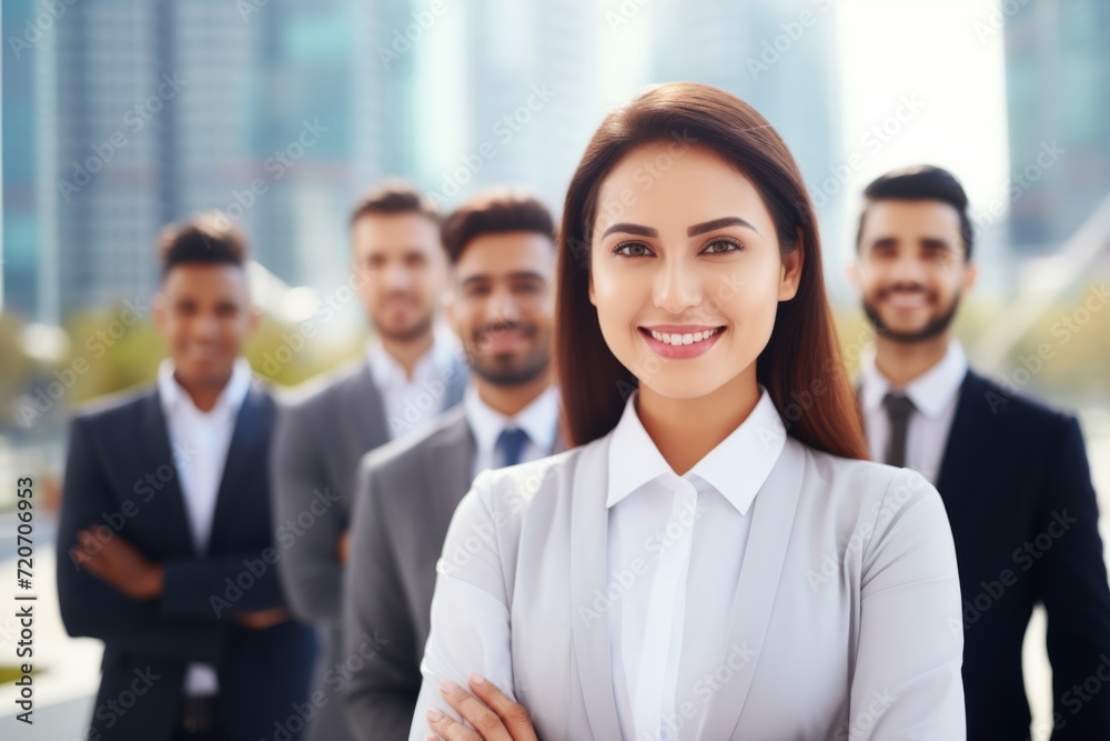 Diverse team posing in front of office building company advertising ad marketing hr employees teamwork job done success women men businessmen managers smiling friends group happy confident coworkers Diverse team posing in front of office building company advertising ad marketing hr employees teamwork job done success women men businessmen managers smiling friends group happy confident coworkers