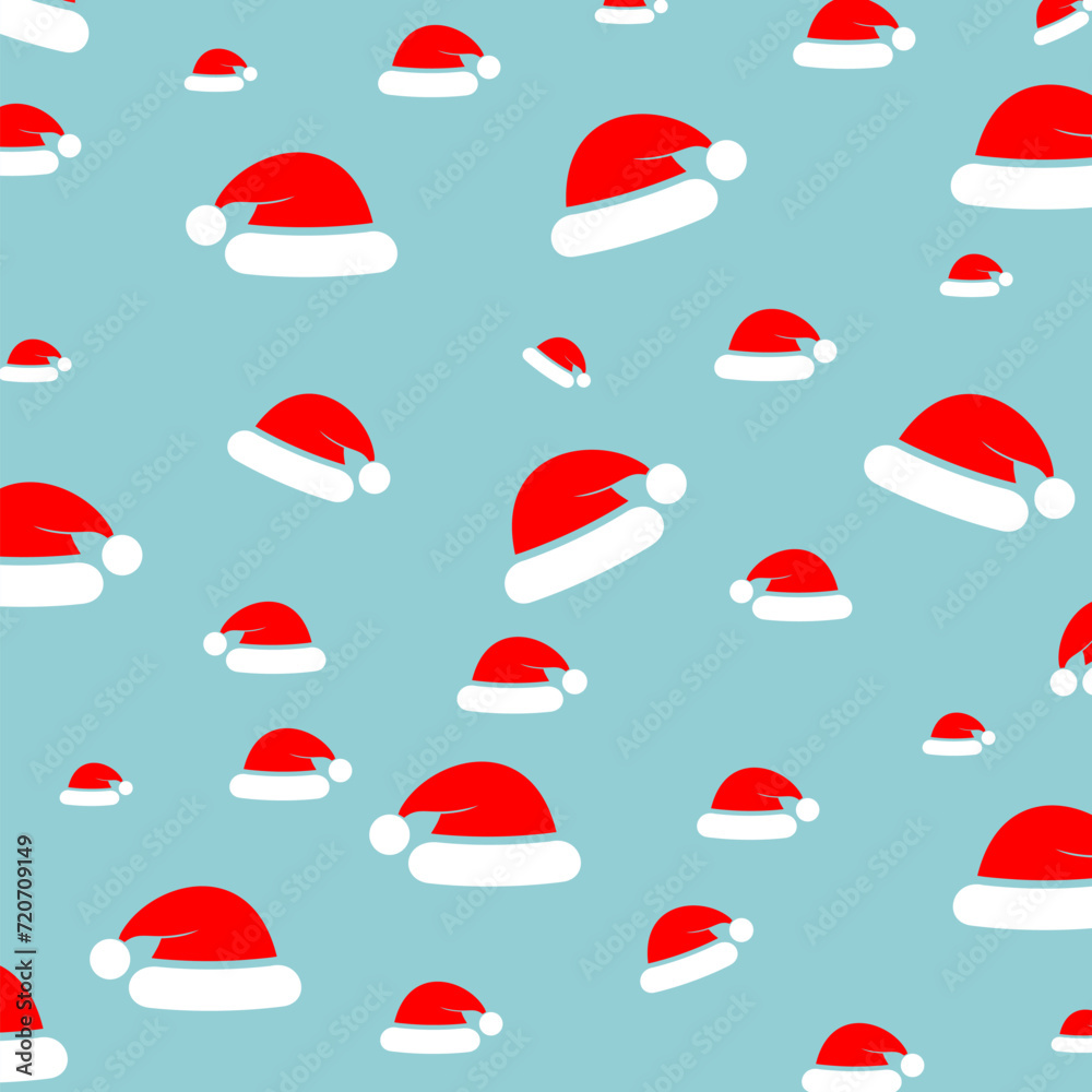 Santa's hat Seamless pattern isolated on blue background Santa's hat Seamless pattern isolated on blue background