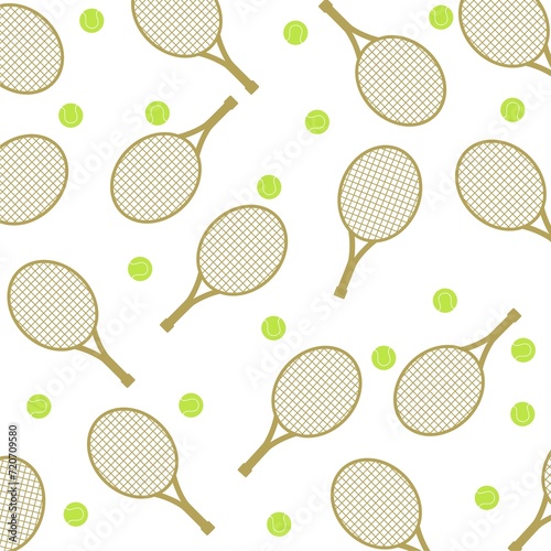  Tennis racket and tennis ball seamless pattern isolated on white background