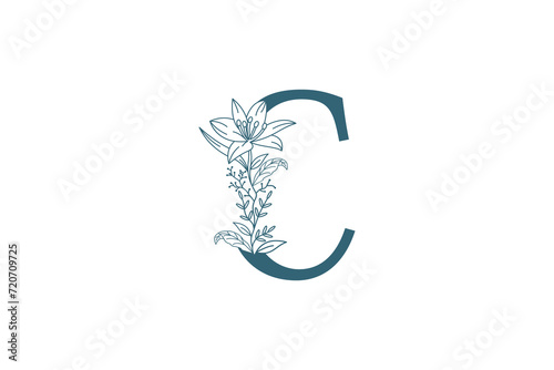 flower and botanicals logo design with letter c logo concept