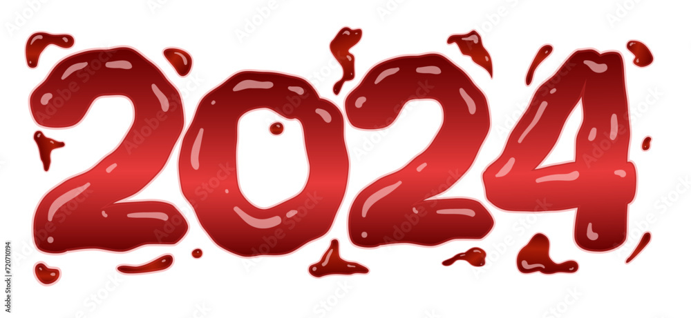 2024 year in bloody style. Vector banner isolated on white. Halloween blood design.