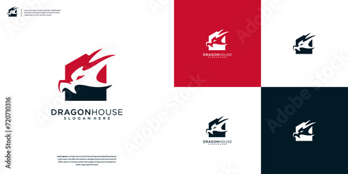 Abstract home real estate with dragon logo design template