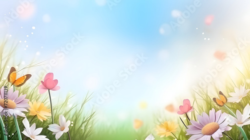Summer background with flowers and butterfly