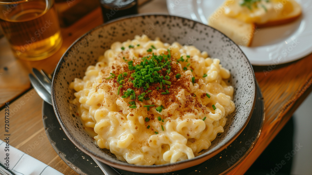 Shallow depth of field (selective focus) image with german spatzle dish. Generative AI. Shallow depth of field (selective focus) image with german spatzle dish. Generative AI.
