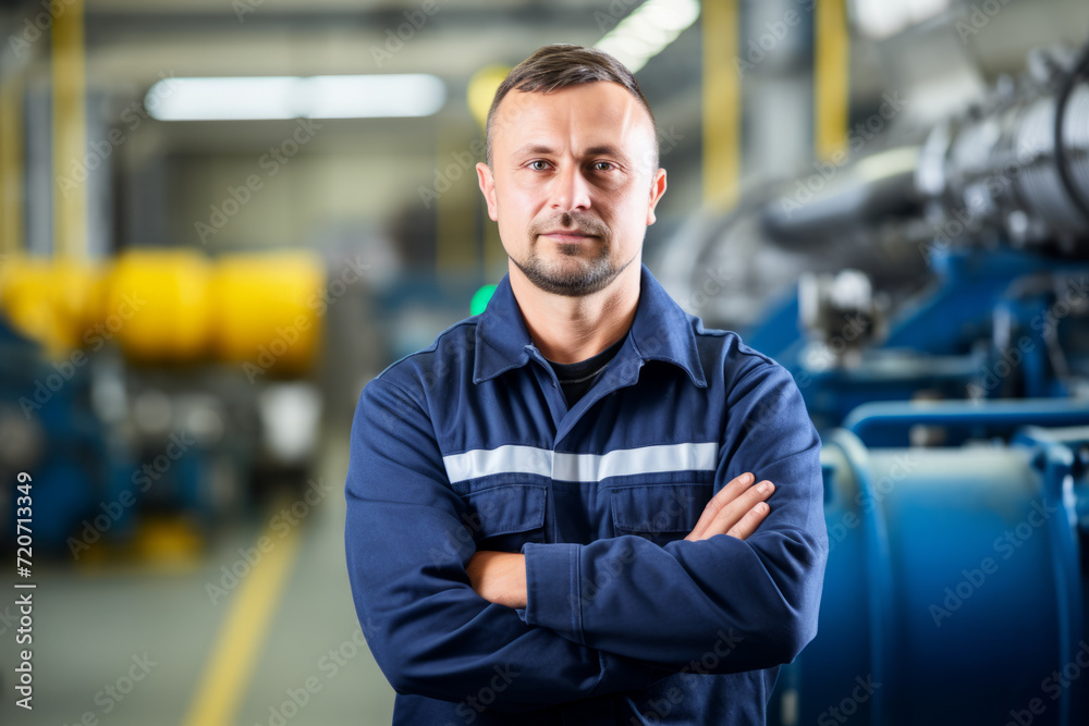 A snapshot of a seasoned Facilities Manager amidst the industrial machinery he expertly maintains