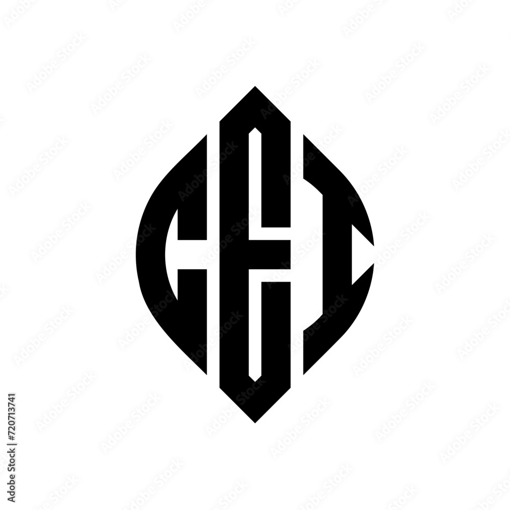 Obraz premium CEI circle letter logo design with circle and ellipse shape. CEI ellipse letters with typographic style. The three initials form a circle logo. CEI Circle Emblem Abstract Monogram Letter Mark Vector.