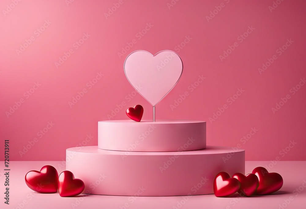 Valentine's Day show pastel background Minimal products podium empty red branding romantic stand cosmetic presentation heart Pink backdrop