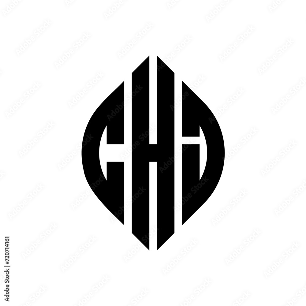 Obraz premium CHJ circle letter logo design with circle and ellipse shape. CHJ ellipse letters with typographic style. The three initials form a circle logo. CHJ Circle Emblem Abstract Monogram Letter Mark Vector.