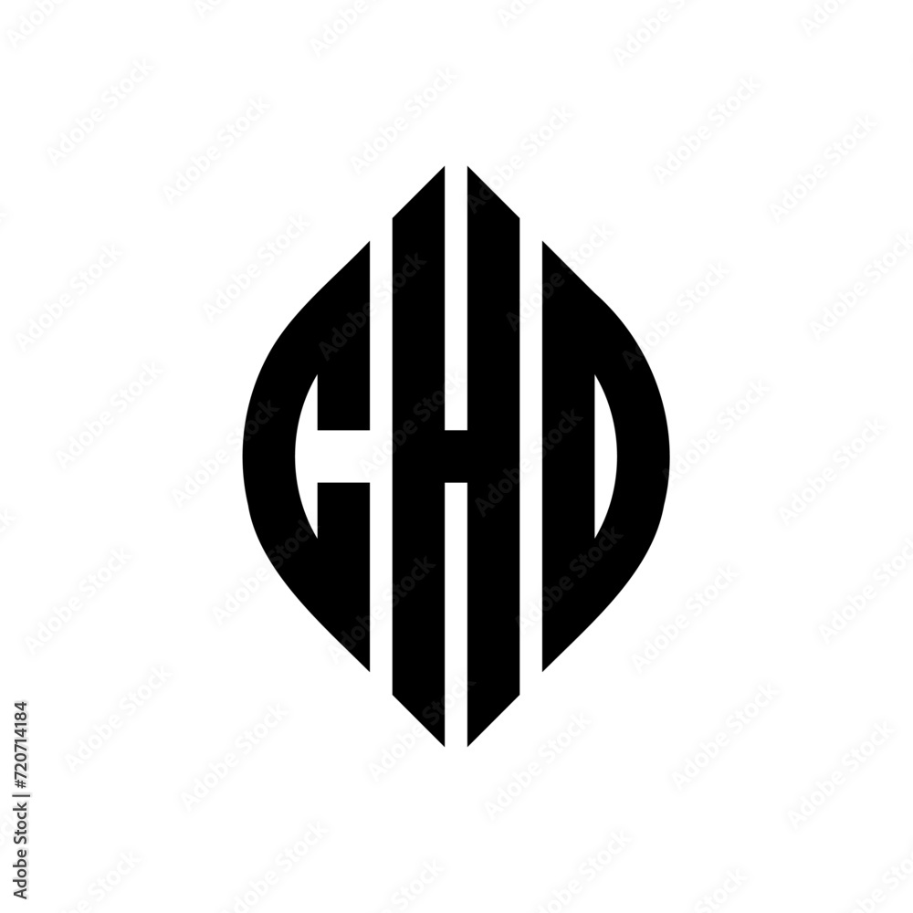 CHD circle letter logo design with circle and ellipse shape. CHD ellipse letters with typographic style. The three initials form a circle logo. CHD Circle Emblem Abstract Monogram Letter Mark Vector.