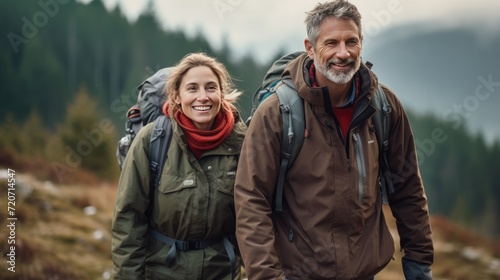 Middle age couple hiking