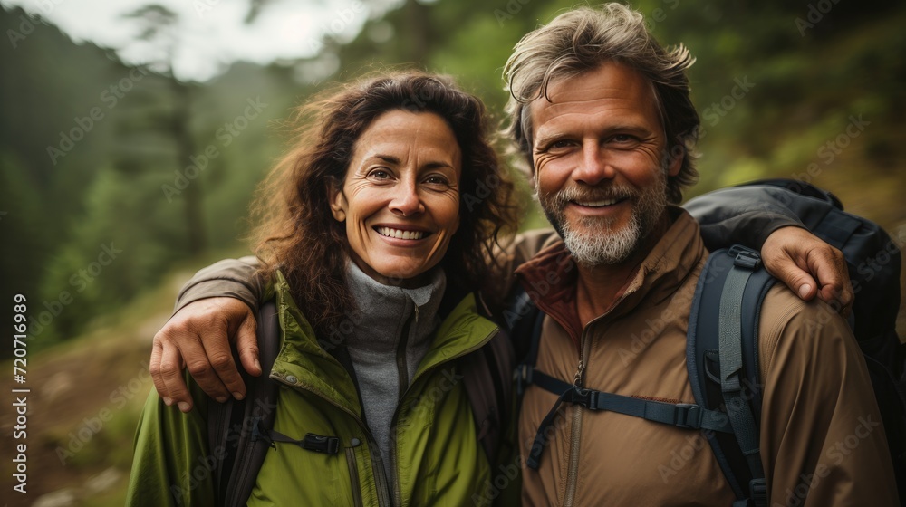 Middle age couple hiking