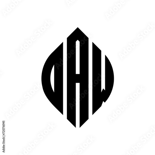 DAW circle letter logo design with circle and ellipse shape. DAW ellipse letters with typographic style. The three initials form a circle logo. DAW circle emblem abstract monogram letter mark vector.