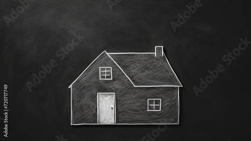 a simple drawing house with white chalk on a blackboard, evoking a sense of nostalgia and simplicity.
