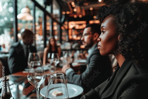 Diverse colleagues dinner meeting lunch in office restaurant businessmen group cafeteria cafe discussion business fine dining corporate teamwork expensive tasty dish food coworkers cheering talking