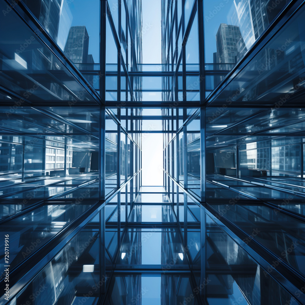 The Prism Tower: A towering skyscraper with a reflective glass facade, showcasing an abstract background design through a geometric perspective angle. The Prism Tower: A towering skyscraper with a reflective glass facade, showcasing an abstract background design through a geometric perspective angle.