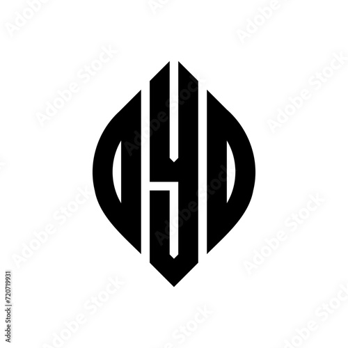 DYO circle letter logo design with circle and ellipse shape. DYO ellipse letters with typographic style. The three initials form a circle logo. DYO circle emblem abstract monogram letter mark vector. photo