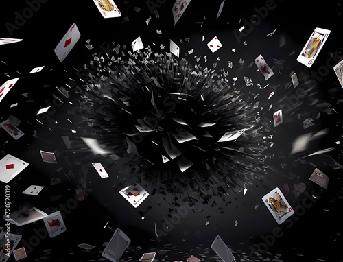 舞い散るトランプ風カードのエフェクト黒背景 photo