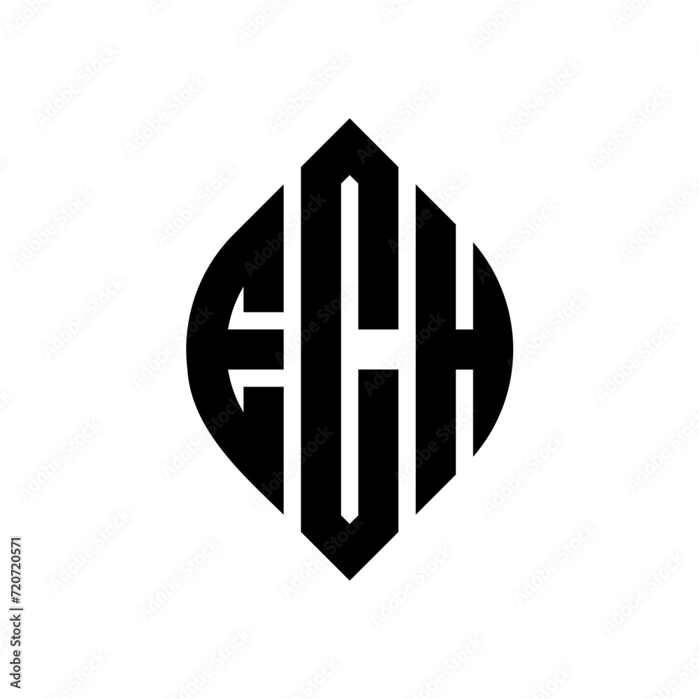 Obraz premium ECH circle letter logo design with circle and ellipse shape. ECH ellipse letters with typographic style. The three initials form a circle logo. ECH Circle Emblem Abstract Monogram Letter Mark Vector.