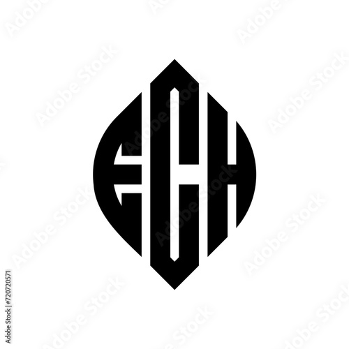 ECH circle letter logo design with circle and ellipse shape. ECH ellipse letters with typographic style. The three initials form a circle logo. ECH Circle Emblem Abstract Monogram Letter Mark Vector. photo