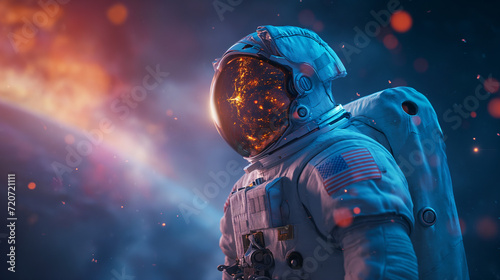 Exploring the Unknown: Astronaut in a Stunning Spacesuit Gazes at a Distant Planet