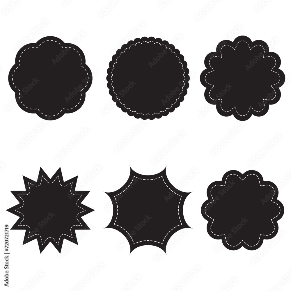 Set of starburst vector, zig-zag circle collection in black color. Circle with sharp and rounded waves edge. Sale and big set of black zig-zag circle sticker, Sale and discount template sticker Set of starburst vector, zig-zag circle collection in black color. Circle with sharp and rounded waves edge. Sale and big set of black zig-zag circle sticker, Sale and discount template sticker