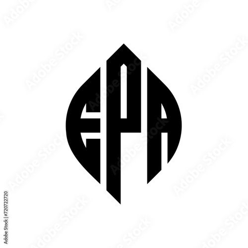 EPA circle letter logo design with circle and ellipse shape. EPA ellipse letters with typographic style. The three initials form a circle logo. EPA Circle Emblem Abstract Monogram Letter Mark Vector.