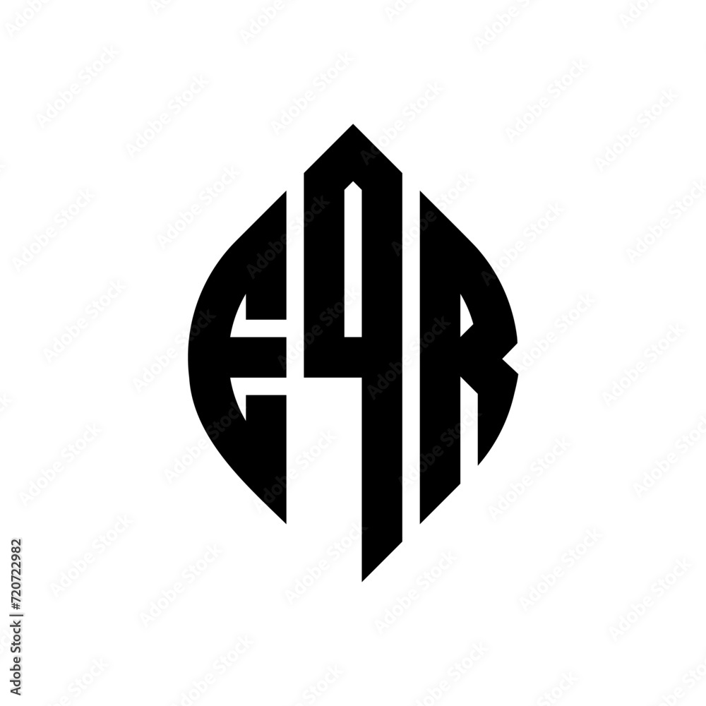 EQR circle letter logo design with circle and ellipse shape. EQR ellipse letters with typographic style. The three initials form a circle logo. EQR Circle Emblem Abstract Monogram Letter Mark Vector.