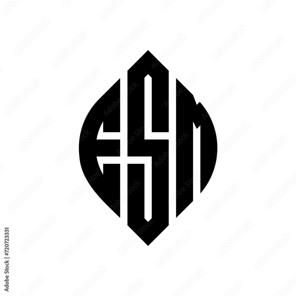 Obraz premium ESM circle letter logo design with circle and ellipse shape. ESM ellipse letters with typographic style. The three initials form a circle logo. ESM Circle Emblem Abstract Monogram Letter Mark Vector.