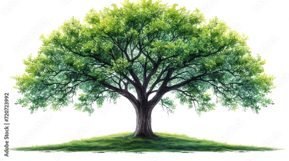 Drawing of a tree where fresh leaves are opened from green Drawing of a tree where fresh leaves are opened from green