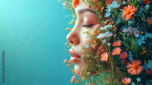 Graphics depicting the nose, inhaling the aroma of flowers, herbs and other spring sme photo