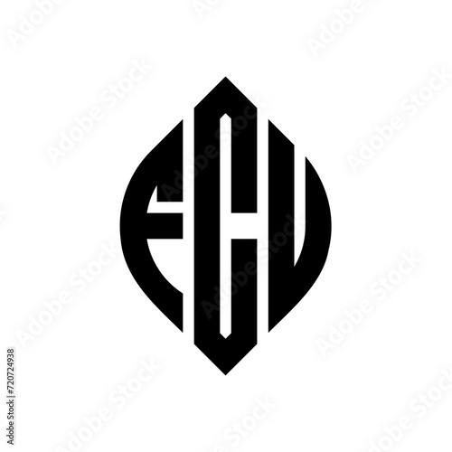 FCU circle letter logo design with circle and ellipse shape. FCU ellipse letters with typographic style. The three initials form a circle logo. FCU Circle Emblem Abstract Monogram Letter Mark Vector.