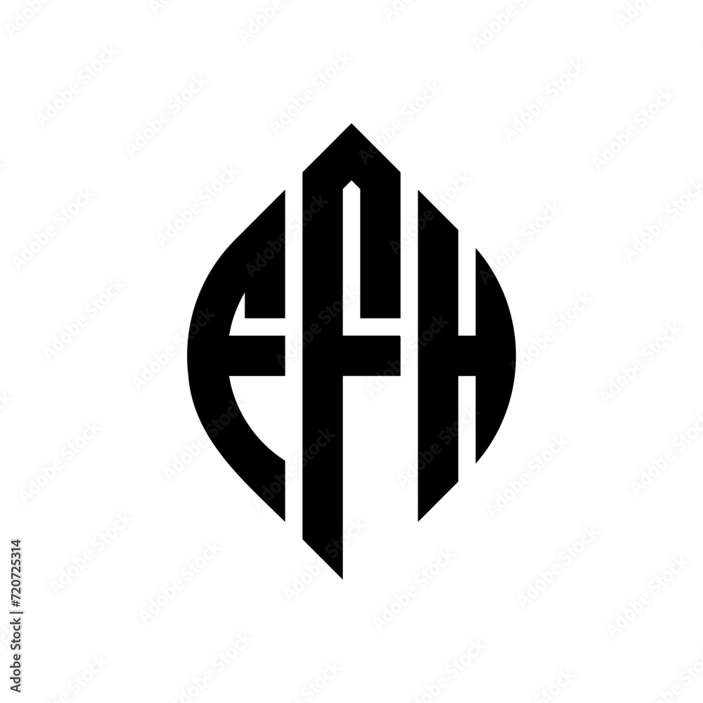 Obraz premium FFH circle letter logo design with circle and ellipse shape. FFH ellipse letters with typographic style. The three initials form a circle logo. FFH Circle Emblem Abstract Monogram Letter Mark Vector.