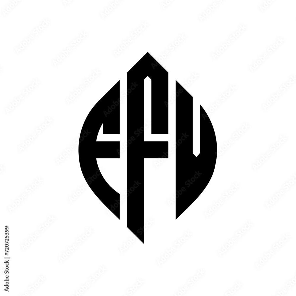Obraz premium FFV circle letter logo design with circle and ellipse shape. FFV ellipse letters with typographic style. The three initials form a circle logo. FFV Circle Emblem Abstract Monogram Letter Mark Vector.