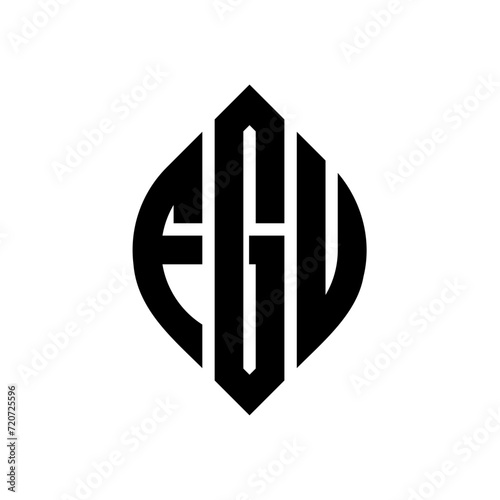 FGU circle letter logo design with circle and ellipse shape. FGU ellipse letters with typographic style. The three initials form a circle logo. FGU Circle Emblem Abstract Monogram Letter Mark Vector.