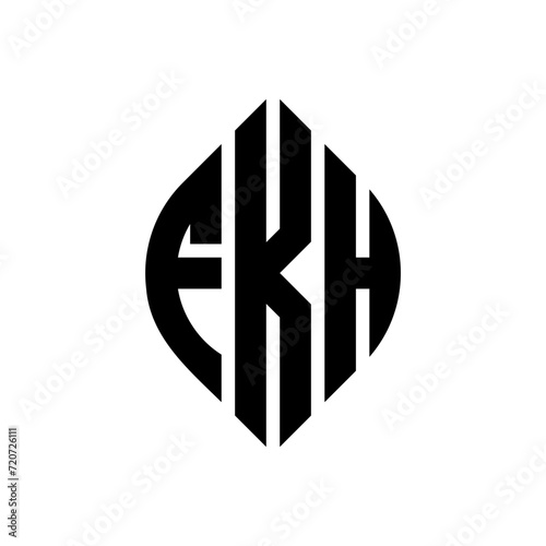 FKH circle letter logo design with circle and ellipse shape. FKH ellipse letters with typographic style. The three initials form a circle logo. FKH Circle Emblem Abstract Monogram Letter Mark Vector. photo