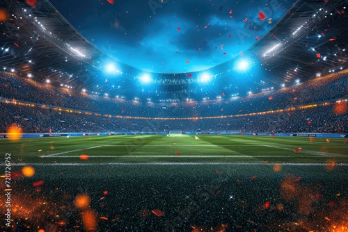 Crowded Stadium Event: A bustling stadium filled with spectators under bright lights, capturing the energy and grandeur of a live event.