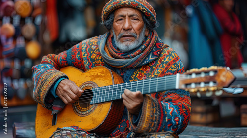 Photo of a street musician playing an open air instrume