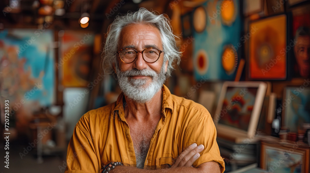 Portrait of a local artist, surrounded by his works and creativity too Portrait of a local artist, surrounded by his works and creativity too