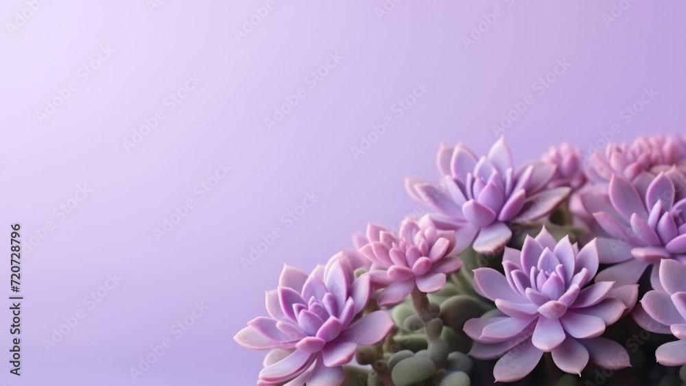 succulents, lavender color background. copy space. home or garden plant Echeveria, stone rose.