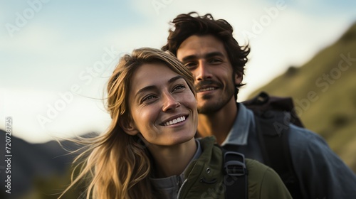 Young couple hiking photo