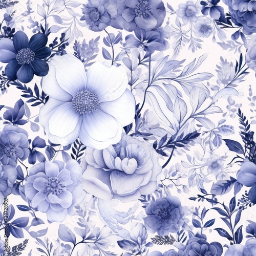 Indigo watercolor botanical digital paper floral background