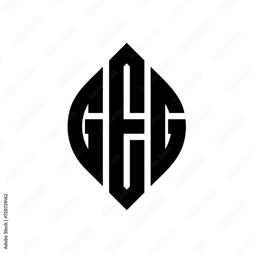 Fototapeta premium GEG circle letter logo design with circle and ellipse shape. GEG ellipse letters with typographic style. The three initials form a circle logo. GEG Circle Emblem Abstract Monogram Letter Mark Vector.