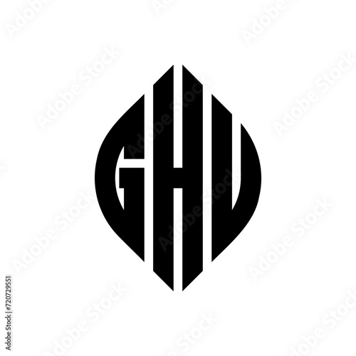 GHU circle letter logo design with circle and ellipse shape. GHU ellipse letters with typographic style. The three initials form a circle logo. GHU Circle Emblem Abstract Monogram Letter Mark Vector. photo