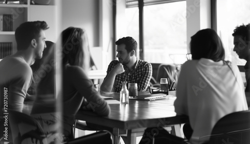 
Business group meeting collaboration. Professional team discussion. Image captures a collective effort with a group of people engaged in a corporate meeting setting.