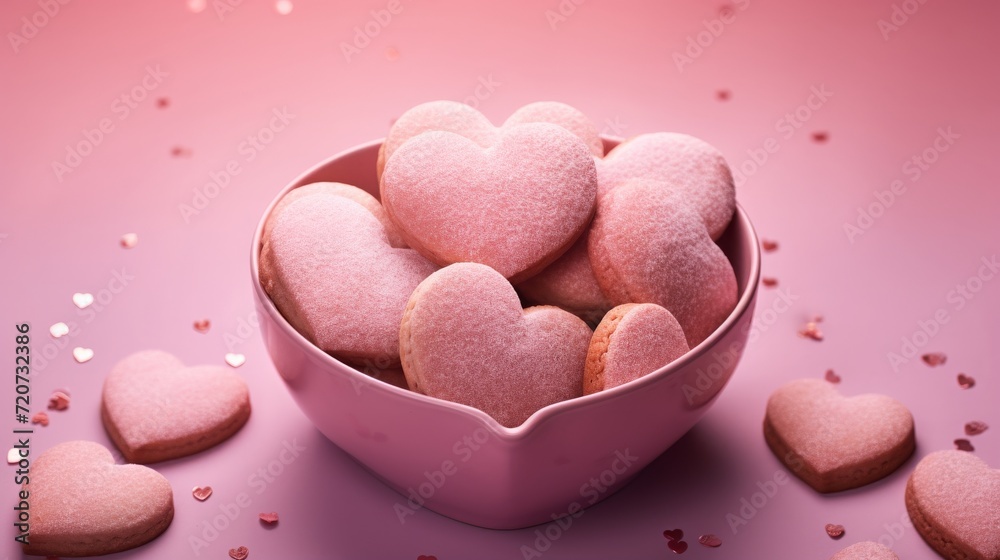 heart biscuits, light pink background, food photography, copy space, 16:9 heart biscuits, light pink background, food photography, copy space, 16:9