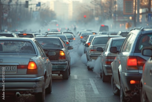 Evening traffic jam: the city in lights and traffic