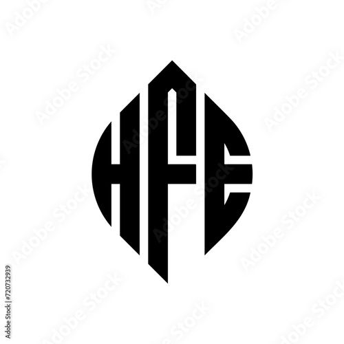 HFE circle letter logo design with circle and ellipse shape. HFE ellipse letters with typographic style. The three initials form a circle logo. HFE circle emblem abstract monogram letter mark vector. photo