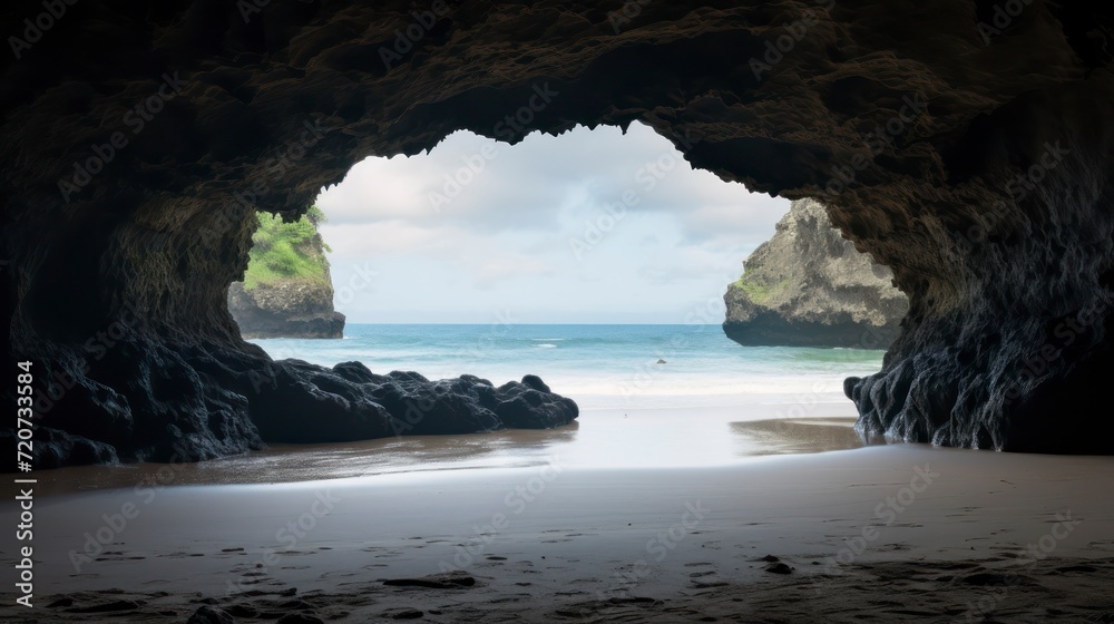 Beautiful view of the sea from the cave