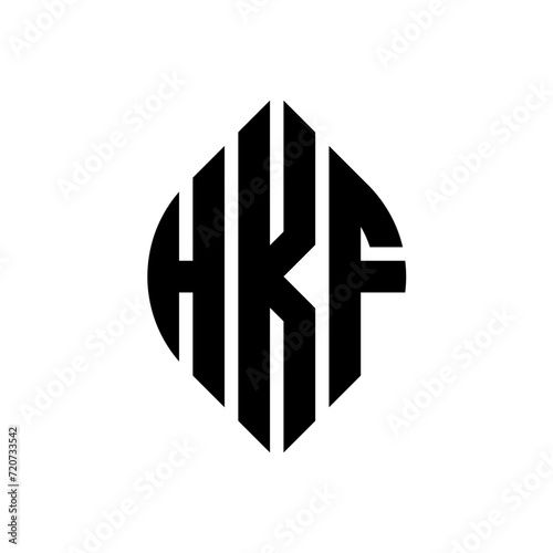 HKF circle letter logo design with circle and ellipse shape. HKF ellipse letters with typographic style. The three initials form a circle logo. HKF circle emblem abstract monogram letter mark vector.